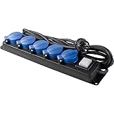 as - Schwabe Industrial Power Strip with 5 Sockets - 4.5 m H07RN-F 3G1,5 - with Protective Caps - Wall Fixing - Illuminated S