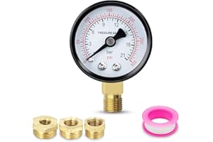 Innfeeltech 1 manomètre de pompe de puits 40mm BSP 1/8 "0-21 BAR 0~300 psi avec 3 douilles de 1/8" à 1/4 ", 1/8" à 3/8 "et 1/8" à 1/2 ", une bande de polytétrafluoroéthylène, radiale