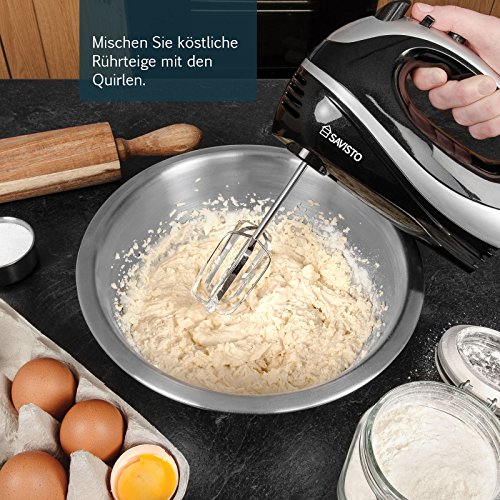 Savisto 300W Elektrisches Handmixer mit Quirl, Knethaken und Schneebesen Aufsatz – 5 Geschwindigkeitsstufen und Turbotaste Handrührgerät – Schwarz / Grau - 5