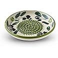 The Great Garlic Grater Garlic Grater Plate Ref 12 Handmade Hand Painted Cordoba Spain Cream Plate Green Circle Rim Olive Pattern