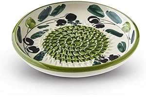 The Great Garlic Grater Garlic Grater Plate Ref 12 Handmade Hand Painted Cordoba Spain Cream Plate Green Circle Rim Olive Pattern