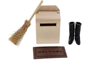 witgift Miniatur Puppenhaus Zubehör Mini Holz Briefkasten Besen Teppichdecke Schuhe Puppenstube Mikro Landschaft Ornament Möbel Deko