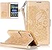 Produktbild Neu ISENPENK Huawei P8 Lite/Huawei ALE-L21 Hülle Leder [Gold] Magnet,Muster Blume Huawei P8 Lite/Huawei ALE-L21 Flip Case 3-in-1 Bookstyle Geldbörse Tasche,Standfunktion Schutzhülle Tasche Credit Card Slots Wallet Case Leder