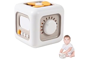 Joy Depot Montessori Activity Cube for Toddlers Baby Sensory Travel Toys 6-in-1 Motor Skills & Learning Cube Rotating Fan, Drawer, Mirror, Switch, Timer, Slider Ages 1-3