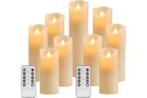 Świece LED bez płomienia, średnica 2,2 x wys. 10 cm, 10 sztuk, 300 godzin YIWER (kość słoniowa, 9 × 1)