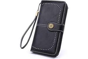 MEEGIRL Leather Purses for Women with Multi Card Slots and Wrist Strap (Black)