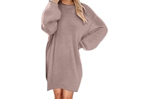 Générique Robe Pull Femme Hiver Elegant Robe Manche Longue Hiver Femme Grande Taille Robes Longues Femmes Sexy Chaude Dress Oversize Jupe Col Rond Couleur Unie Mode Dress Chandail