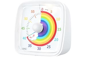 Yunbaoit Temporizador Visual de Cuenta Regresiva de 60 Minutos para Niños y Adultos, Silencioso para Aula Con Luz Nocturna (Raibow Blanco)