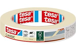 tesa målartejp CLASSIC - ljusbeige - 50 m x 19 mm | Maskeringstejp för målning - lösningsmedelsfri och kan avlägsnas utan att lämna några rester i upp till 10 dagar