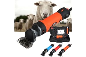 Vinteky Cortacésped de oveja eléctrica de 690 W, 6 velocidades, ajustable, cortacésped de oveja eléctrica profesional para lana de alta potencia, ahorro de trabajo (naranja)