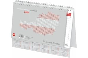 Schreibtischkalender Österreich groß 2026: Tischkalender zum Aufstellen. Klappkalender mit österreichischen Feiertagen und Schulferien. 29 x 21 cm. (Bürokalender Heye)