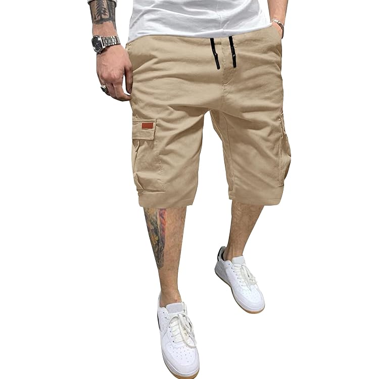 Pantalon Homme Cargo Chino Jogging - 98% Coton, Taille élastique à Cordon, Coupe Slim Décontractée - 8