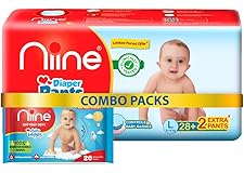 Niine Combo of Baby Diaper Pants Large (L) Size (9-14 KG) 30 Pants and 20 Biodegradable Baby Wipes