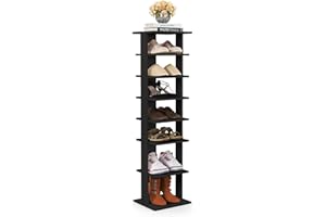 GIANTEX Schuhregal schmal und hoch, Schuhschrank Regal Holz 8 Ebenen, Schuhständer Schuhablage vertikal, Schuh-Organizer platzsparend, Holzregal Standregal Lagerregal Eckregal freistehend Schwarz