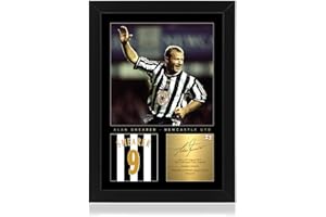 Win FC Alan Shearer A4 Framed Photo Display - Reproduced Digital Signature - Gift For Newcastle Fans