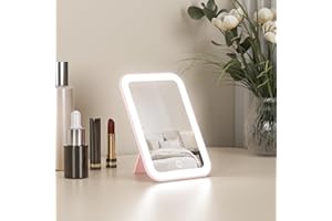 ‎KINTION Kintion 15,5 x 10,7 cm Spiegel mit Beleuchtung, LED Tragbarer Tischspiegel, Dimmbare 3 Farbmodi, Wiederaufladbarer Schreibtisch-Kosmetikspiegel für Handtasche, Geschenke für Mädchen, Rosa