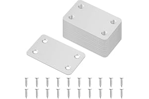 BHOULANDI 20 Pcs Flat Corner Mending Plate Bracket, Metal Stainless Steel Straight Support Brace, Connecting Joining Plate for Wood, Heavy Duty Perforated Brackets with Screws, 4 Holes, 60x 38 x 1.5mm