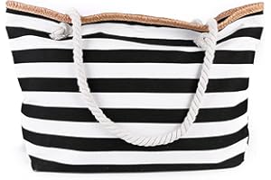 Cleminsta Bolsa de Playa Grande con Cremallera del Verano para Mujer Shopper Bolsa de Hombro Bolsos Totoes de Lona Bolso de Mano con Asas de Cuerda Para Playa Piscina Gimnasio