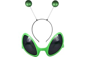 AOVNA Fvomye 2 Pieces Alien Set Alien Glasses and Headband Alien Sunglasses Martian Antenna Headband Boppers for Halloween Masquerade Party Favor and Photography Crops