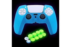 HLRAO Funda Protectora de Silicona para Mando de PS5 Que Brilla en la Oscuridad con 8 Tapas de Agarre para Pulgar Que Brillan en la Oscuridad + 2 Bonitos agarres para el Pulgar de Pata de Gato.