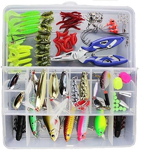 Fishing Lures Baits Tackle, MeetYours 101 Pcs Bionic Fishing Tackle Set with Plastic Box Fishing Spoons for Freshwater Saltwater Trout Bass Salmon (White)