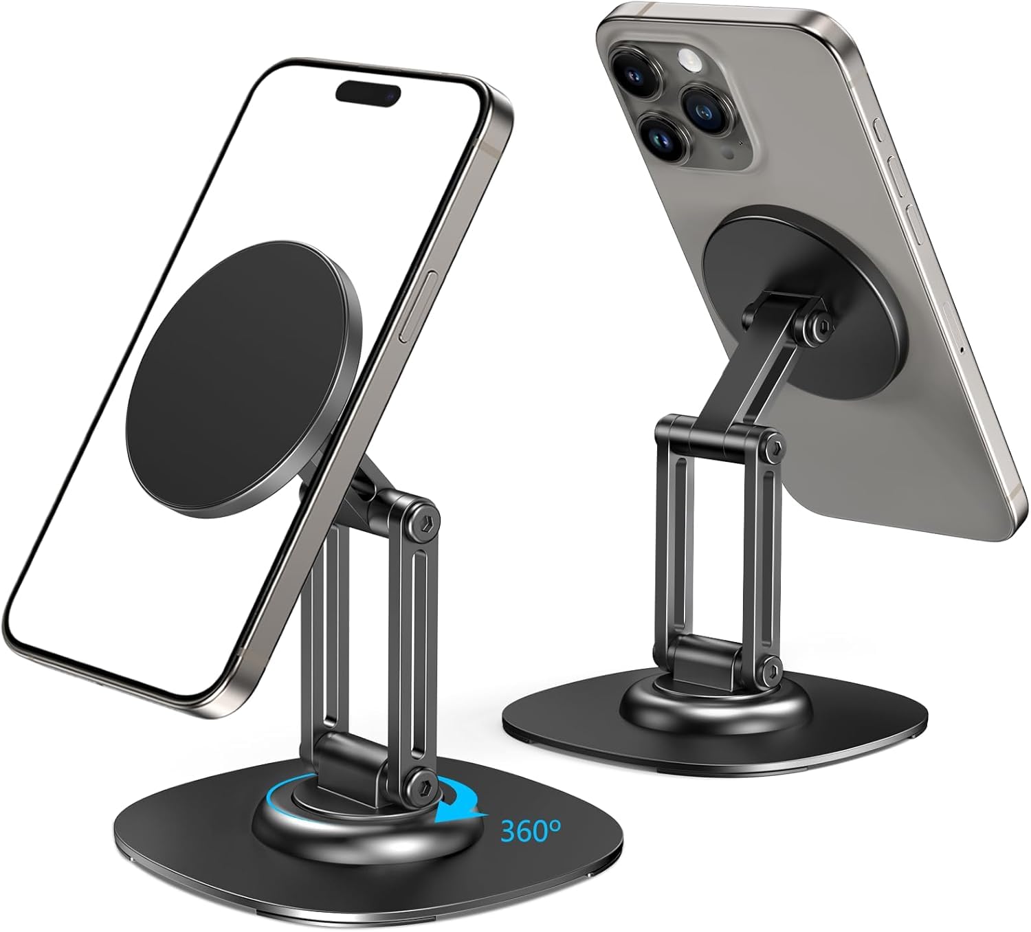 ADOFYS Magnetic Phone Stand for Desk with 360° Rotation, Aluminum Magsafe Phone Stand with Three-Hinge Adjustable & Foldable, Compatible with iPhone 16 15 14 13 12 Series and Android Phones