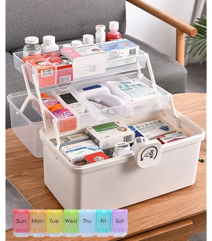Scatola Porta Medicinali 3 Scomparti In Plastica Trasparente, Grande Capienza, Maniglia, Per Casa E Viaggi