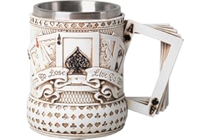 HAUCOZE Boccale da birra – Tazza da caffè a doppia parete isolata in acciaio inox con manico, 450 ml, design poker per Oktoberfest regali e oggetti da collezione