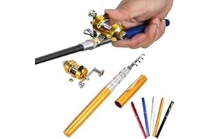 ZXCVB Pocket Size Fishing Rod, Portable Fishing Rod Pen, Collapsible Pocket Fishing Pole, Telescopic Mini Pocket Pen Fishing Rod with Reel Combo Kit, Survival Fishing Kit