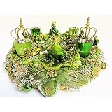 Adventskranz FROSCHGOLD Gross Froschkönig Krone Glitzer Tischdeko Prunk Weihnachten Grün Gold Verspielt