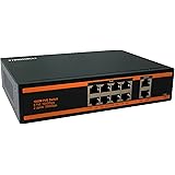 YIDUOYUNCAI 10 Port Gigabit Ethernet PoE Switch, 8 POE Port, 2 Uplink Port, 150W, 802.3af/at, VLAN, Metal, Fanless, Unmanaged