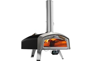 Mimiuo Vedeldad Pizzaugn 16 Tum för Utomhusbruk, Pizzaugn för Ved och Kol med Visningsfönster, Smart Färgkodad Temperaturindikator, 41cm Pizzasten Ingår, Vikbara Ben