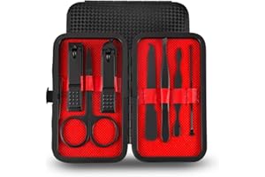 HEATIGO Manicure Set,7 In 1 Stainless Steel Professional Pedicure Kit Nail Scissors Grooming Kit with Black Leather Travel Case