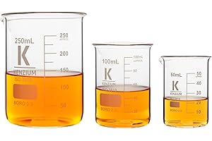 LABBOX KENZIUM – Pack 3 x Beaker | 50, 100 and 250ml | Borosilicate Glass 3.3 | Low Form | with Printed Graduation, with Spout | for Liquids, High Resistance, Autoclavable…