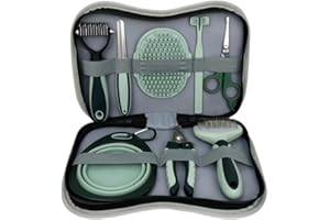 SPARK TRADE Professional 8 Piece Grooming Kit for Dogs or Cats-Pet Grooming Accessories Set with Fluffy Comb, Knotting Comb, Foldable Bowl, Nail Clippers, File, Forked toothbrush, Cosmetic Shears, Shower Puff
