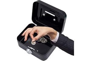 NIESEL Lockable Metal Cash Box With Key - Portable Money Tin With 2 Keys, Cash Till With Slot, Safe Lock Box Money Bank