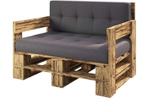 ‎LERMOWOOD Lermowood Palettenmöbel Mp Sofa 120 x 60 x 40 cm Geflammt | Europaletten Indoor und Outdoor Lounge Gartenmöbel Holz Gartenmöbel Set Lounge Möbel Terrasse Balkon Loft Stil Paletten