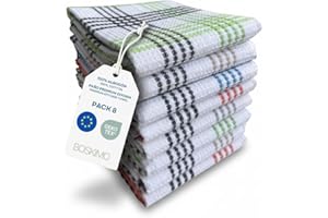 BOSKIMO Strofinacci da Cucina in Cotone con Spugna – Set da 12 Panni Assorbenti e Riutilizzabili, 45×65 cm – Canovacci da Cucina, Asciugapiatti in Cotone Premium