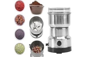 JLOZDM Molinillo eléctrico de frutos secos, máquina para hacer mantequilla de cacahuete de 4 cuchillas de acero inoxidable, 150 W, 14500 rpm, multifuncional para granos de café, frutos secos