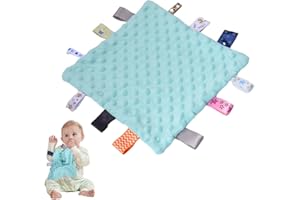 ORUZA Tag Comfort Blanket Baby, Baby Comforter with Colorful Taggies, Tag for Babies Soft Touch Comfort Blanket for Newborn Boys and Girls (Green)