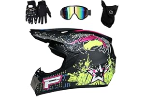 HNGKGJBL 9-14 Ans Unisexe Visage Intégral Casque Motocross, Approuvé par Le Dot, avec Lunettes Gants Masque, Jeunesse Enfants Hors Route Moto Karting Accident Casque