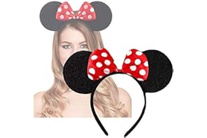 HENBRANDT Mouse Ears on Alice Band with Red and White Polkadot Spotted Bow Headband for Adults/Children - Fancy Dress Costume Head Band Accessory - Party Decoration Gift - UK (Red Polkadot Bow)