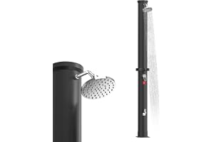 UISEBRT Soldusch, 40 liter, soluppvärmd trädgårdsdusch, 216 cm hög, svängbart regnduschhuvud, max. 60°C, utomhusdusch med vattenkran och anslutningssats för pool, trädgård och camping