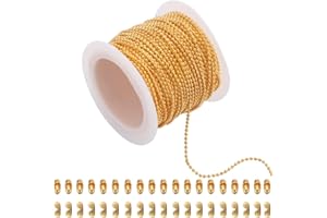 SUNNYCLUE 50 Cadena de Cuentas de Bola de Oro de 33 pies/10 m 1.5mm Rollo A Granel de Metal Latón Extensión de Llave Dorada Conectores A Juego con Cierres de Bola Cadenas de Cuentas para Hacer Joyas