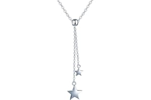 Yumilok Collar con colgante de estrella de plata de ley 925, cadena ajustable con colgante en Y para mujer y niña