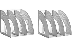 Marte Vanci Desk File Organiser, Sturdy Magazine File Holder Desktop 3 Compartment Vertical Holders File Book Dividers Document Cabinet Shelf Magazine Rack Display Storage Organiser Light Grey 2 Pcs