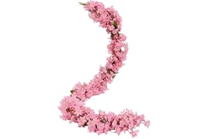 JUSTOYOU 2pcs 5.7FT Artificial Sakura Flor de Cerezo Flores Colgantes Vid Falsa Corona Oriental decoración de Boda para Fiesta en casa（Rosado）