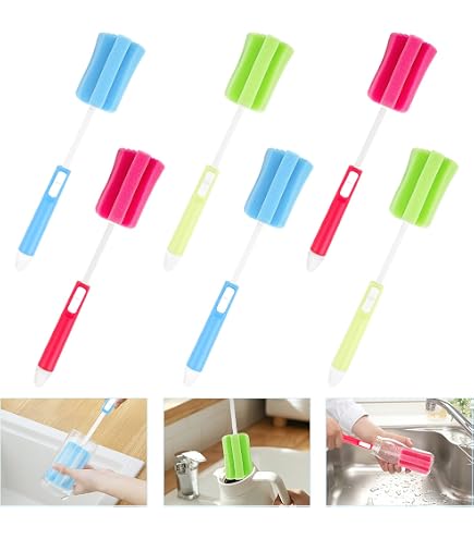 Set Da 4 Spazzole Per Bottiglie Con Spugna – Manico Lungo E Testina Regolabile, Perfette Per Biberon, Bicchieri E Thermos