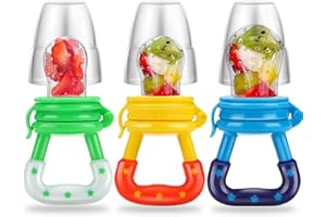 Wendergo Teething Dummy Baby Fruit Feeder Pacifier Weaning Dummies Set Silicone Food Feeders for Babies Infants Toddlers 3 Different Sizes Teething Toy Teether in Appetite Stimulating Colours