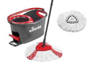 ‎VILEDA Vileda Turbo Wischmopp Komplett Set, Bodenwischer mit Teleskopstiel, Zwei Mikrofaserbezügen und Eimer mit Powerschleuder, Stiellänge 75-130cm, Zwei Bezüge zum schnellen auswechseln